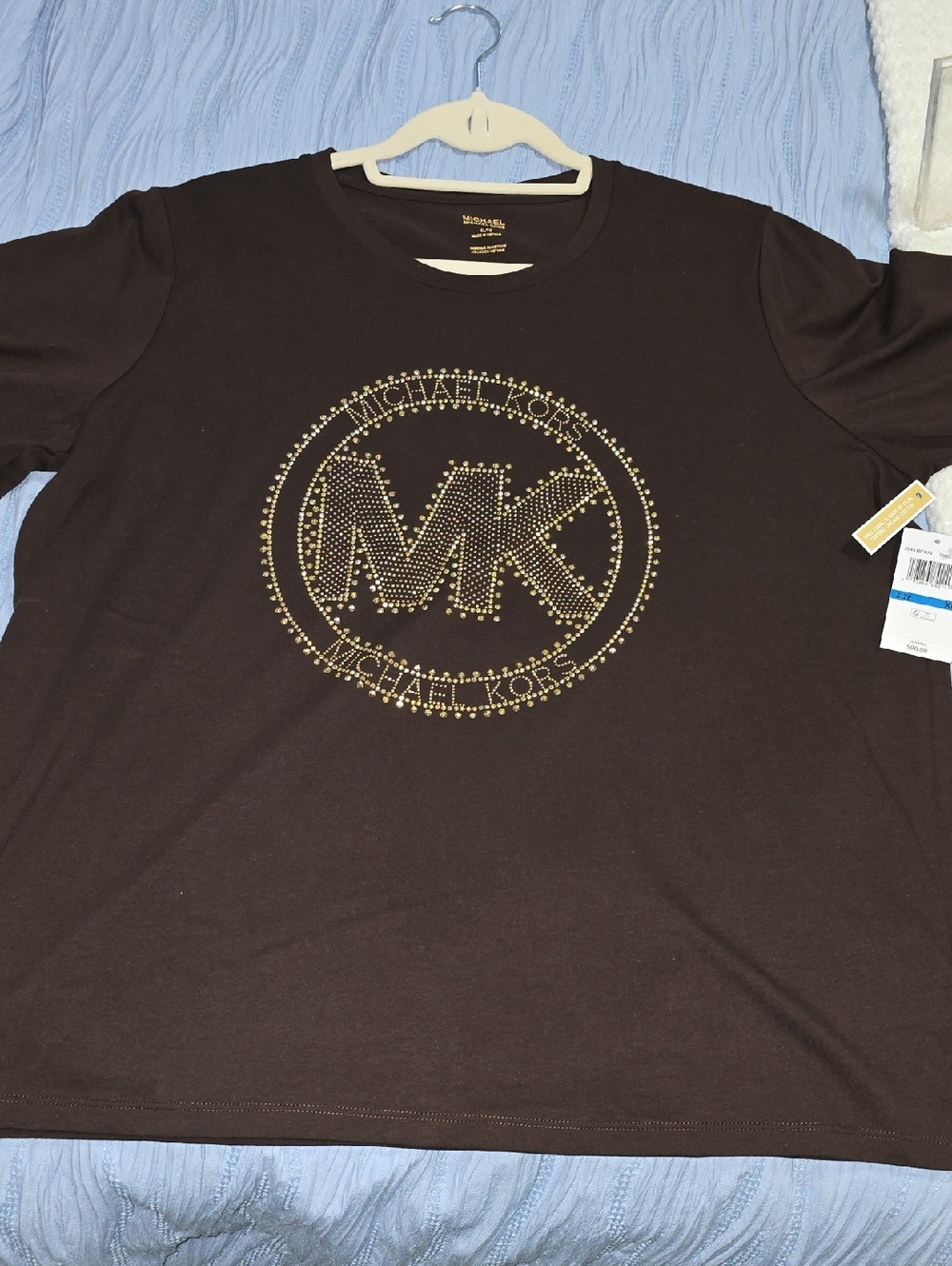 Michael Kors Brown Short-Sleeve Tee with Gold MK Studded Logo